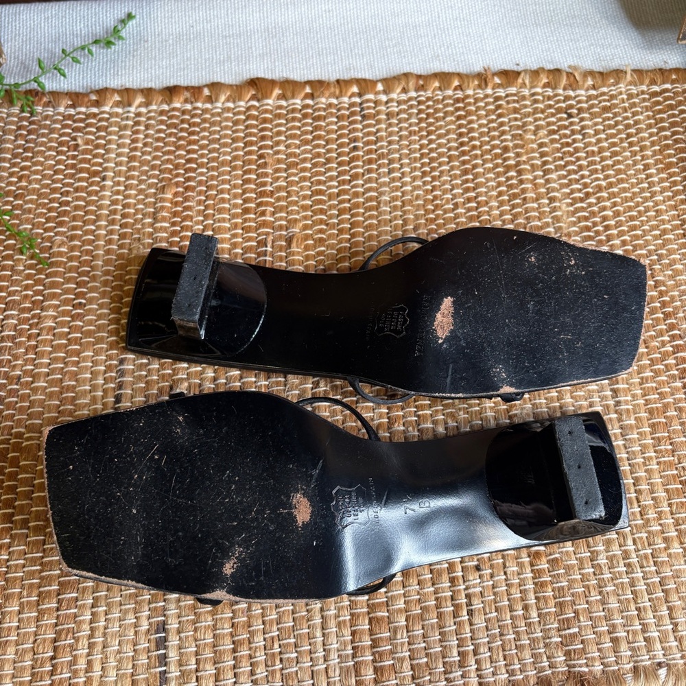 Vintage Ramon Tenza Black Square Toe Satin & Leather Rhinestone Slides Size 7.5B - Picture 7 of 11